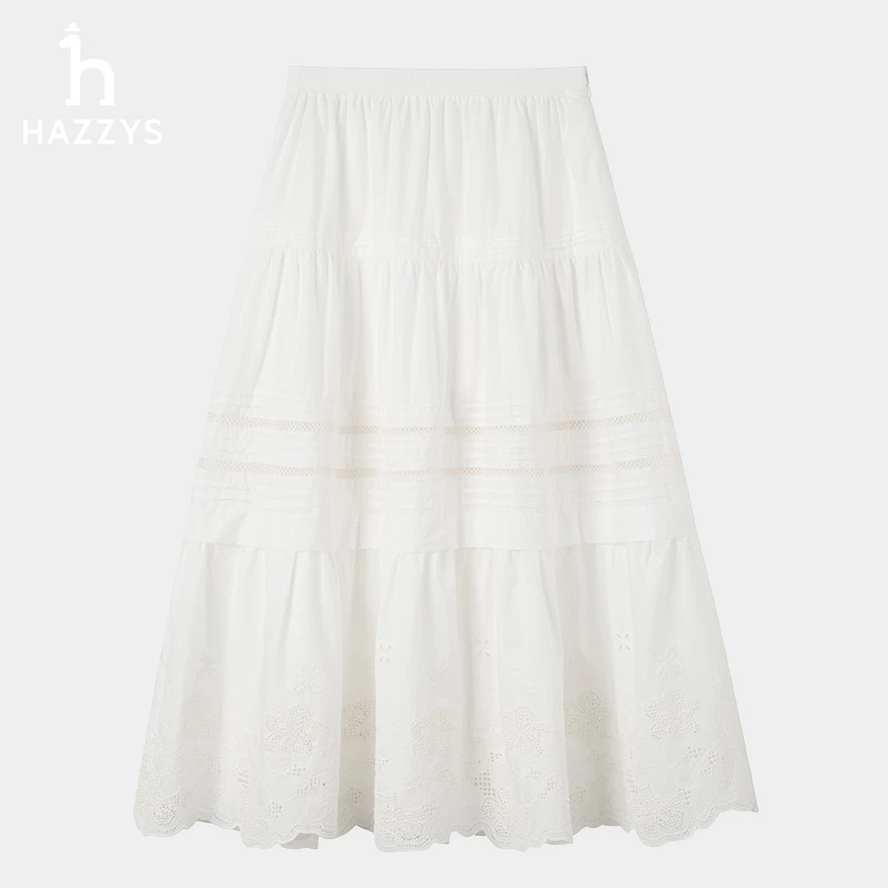 【商场同款】Hazzys哈吉斯女士夏季白色镂空花边半身裙气质简约裙子