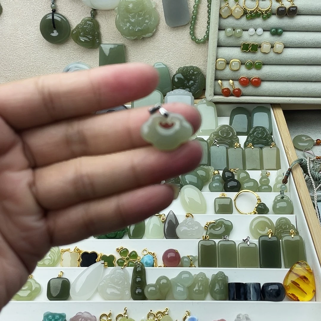 和田玉银S925镶嵌吊坠(不含链)