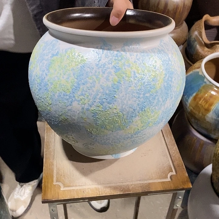 花盆紫砂口23高度27海盐蓝………