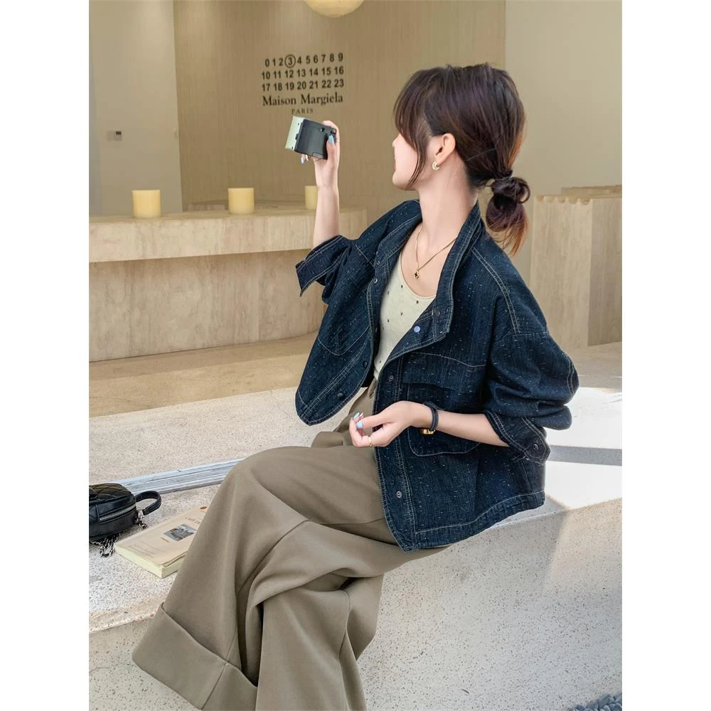 韩系通勤风立领小个子Polo领牛仔外套女2025新款爆款春秋流行穿搭