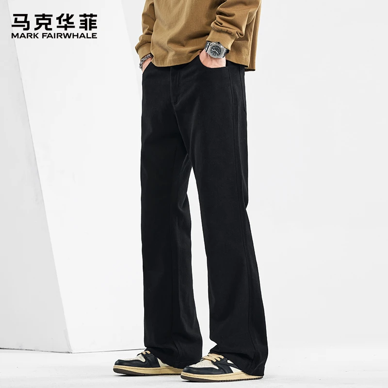 马克华菲潮牌纯棉牛仔裤男士秋季新款宽松直筒美式高街微喇长裤子