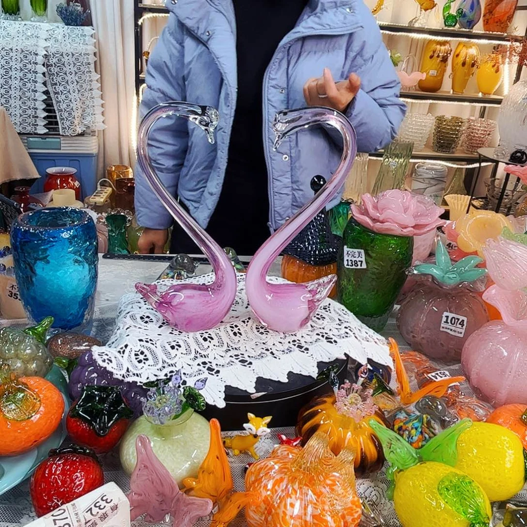 一对天鹅家悦美居琉璃摆件