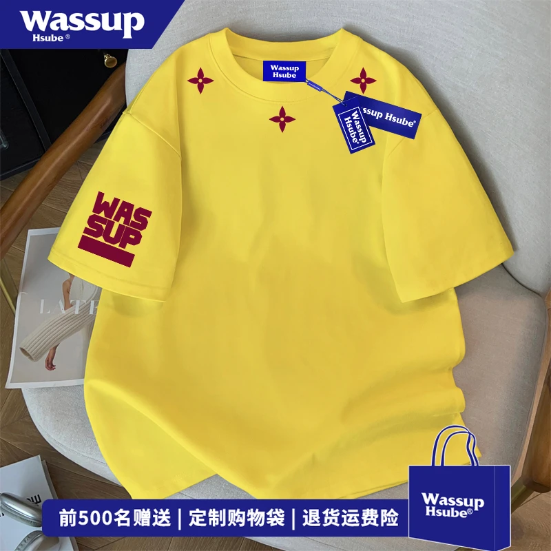 WASSUP HSUBE欧美式复古纯棉上衣男夏季宽松街头风hiphop短袖T恤