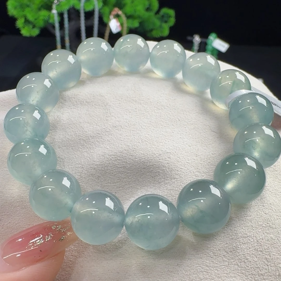 未镶嵌手串翡翠高冰玻晴蓝钢卡12.3mm高货同料超值力推！