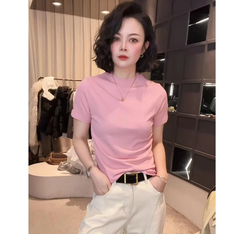 【不起球不褪色】早春款时尚百搭纯色洋气纯棉短袖辣妹紧身起球T恤