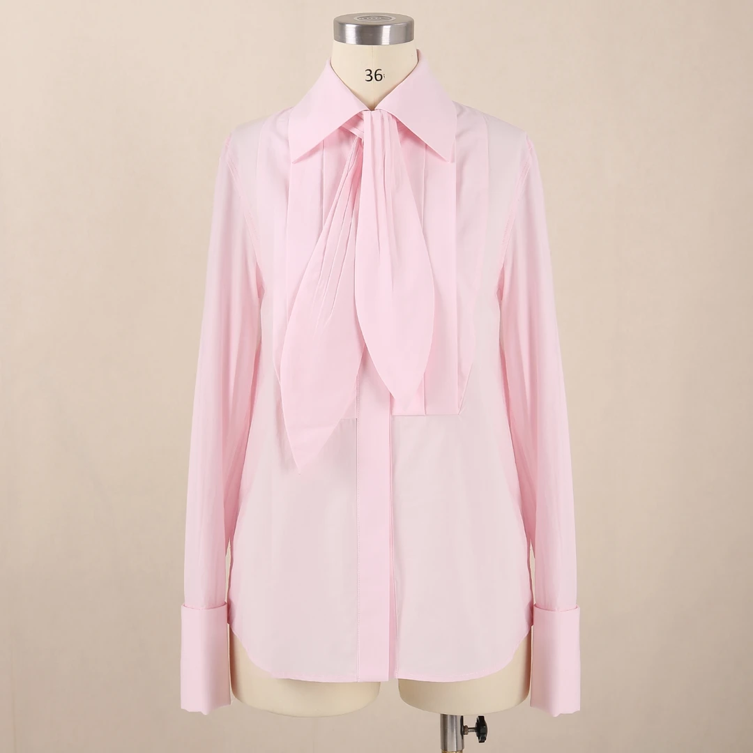 097【1444】气质飘带衬衫白色粉色