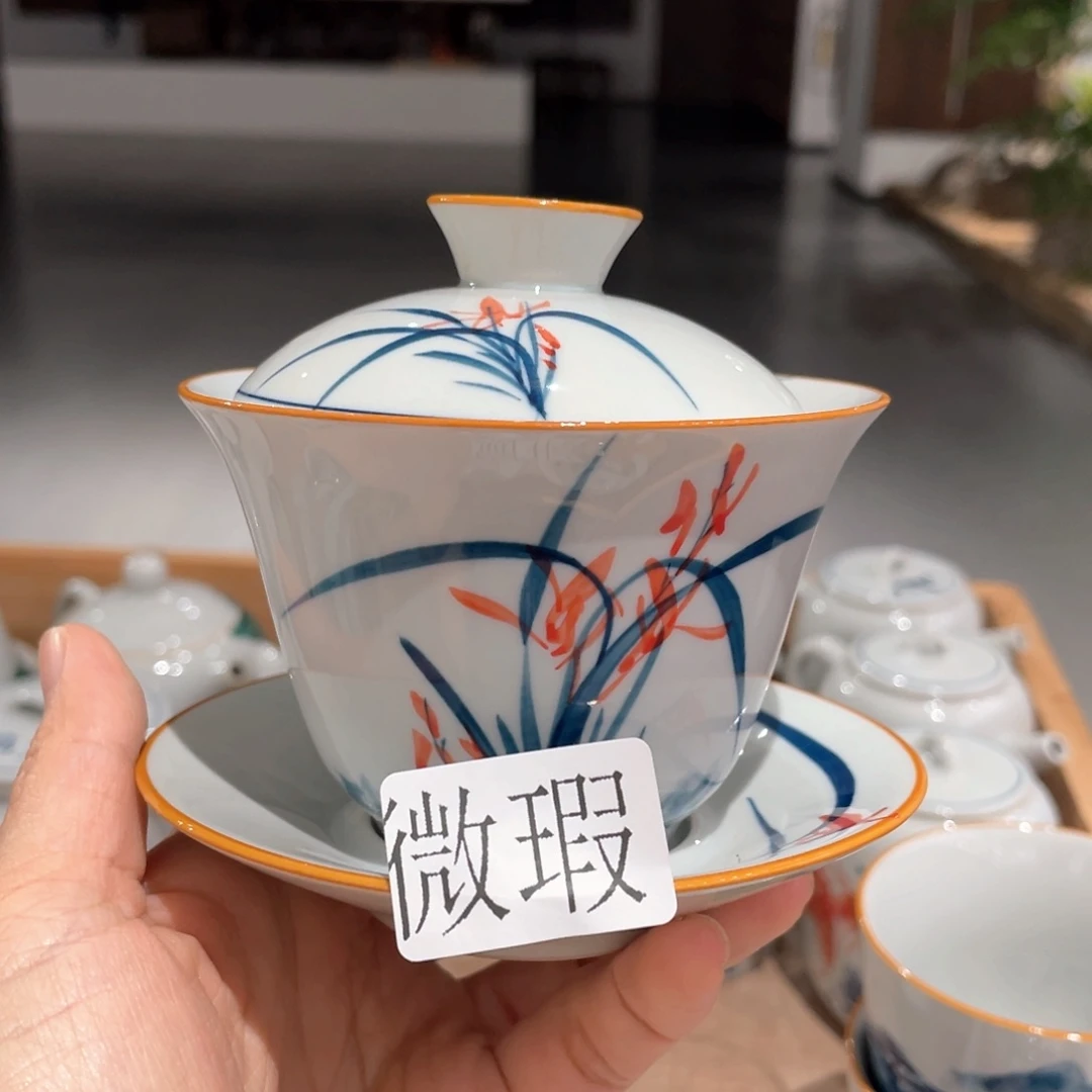 釉下彩纯手绘有瑕