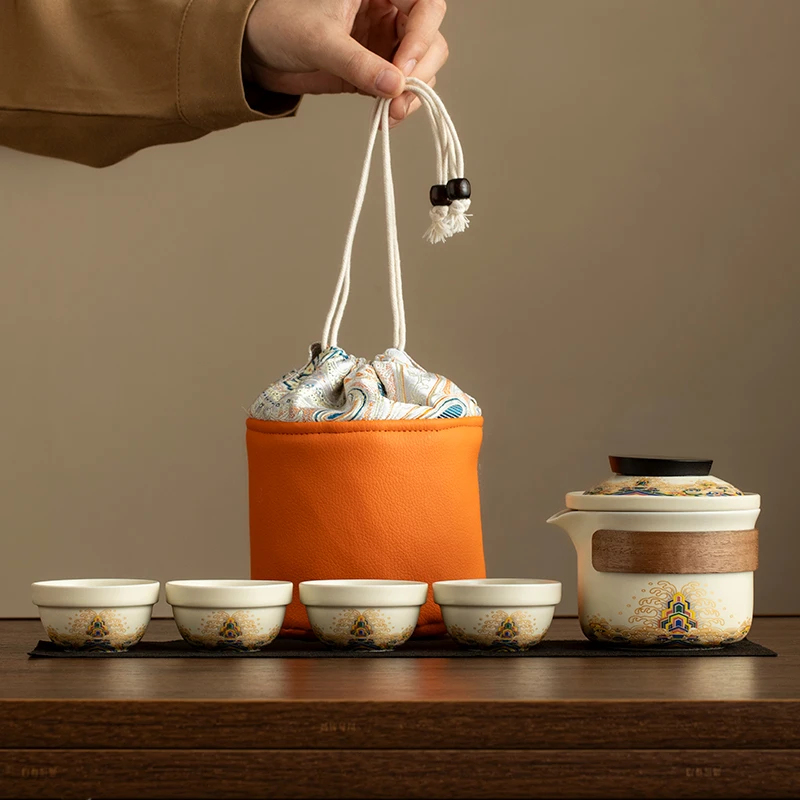 户外便携式旅行茶具套装陶瓷快客杯中式复古露营泡茶杯防烫茶壶