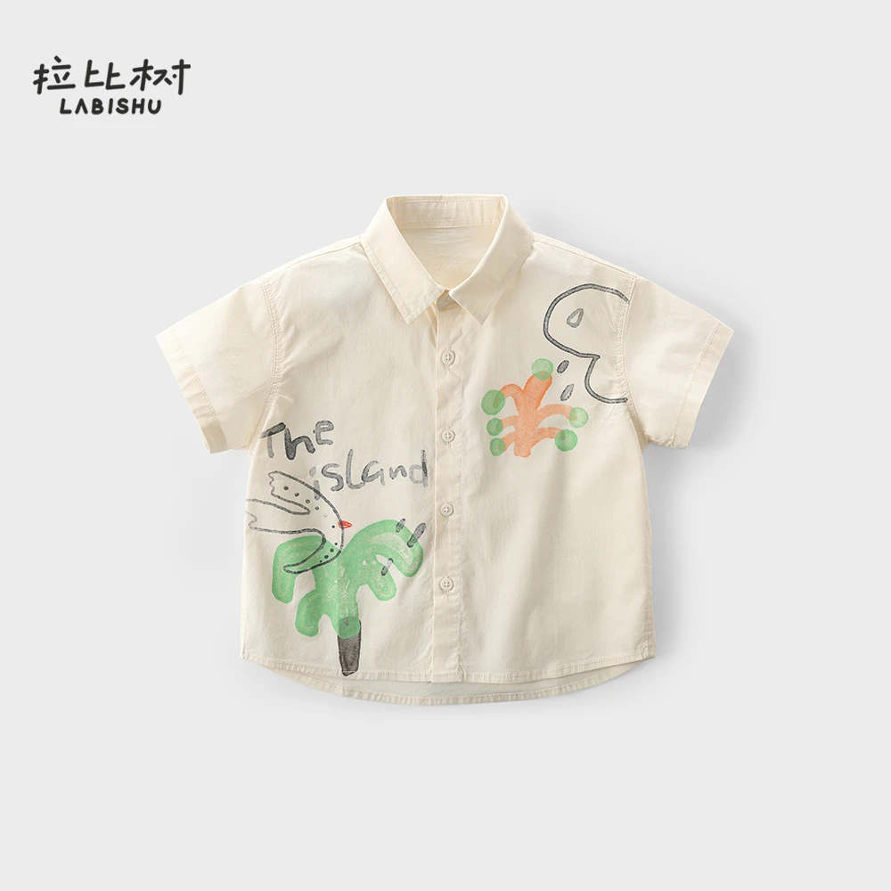 拉比树夏天短袖印花短袖衬衫宝宝休闲透气百搭潮夏季男童简约捕捉