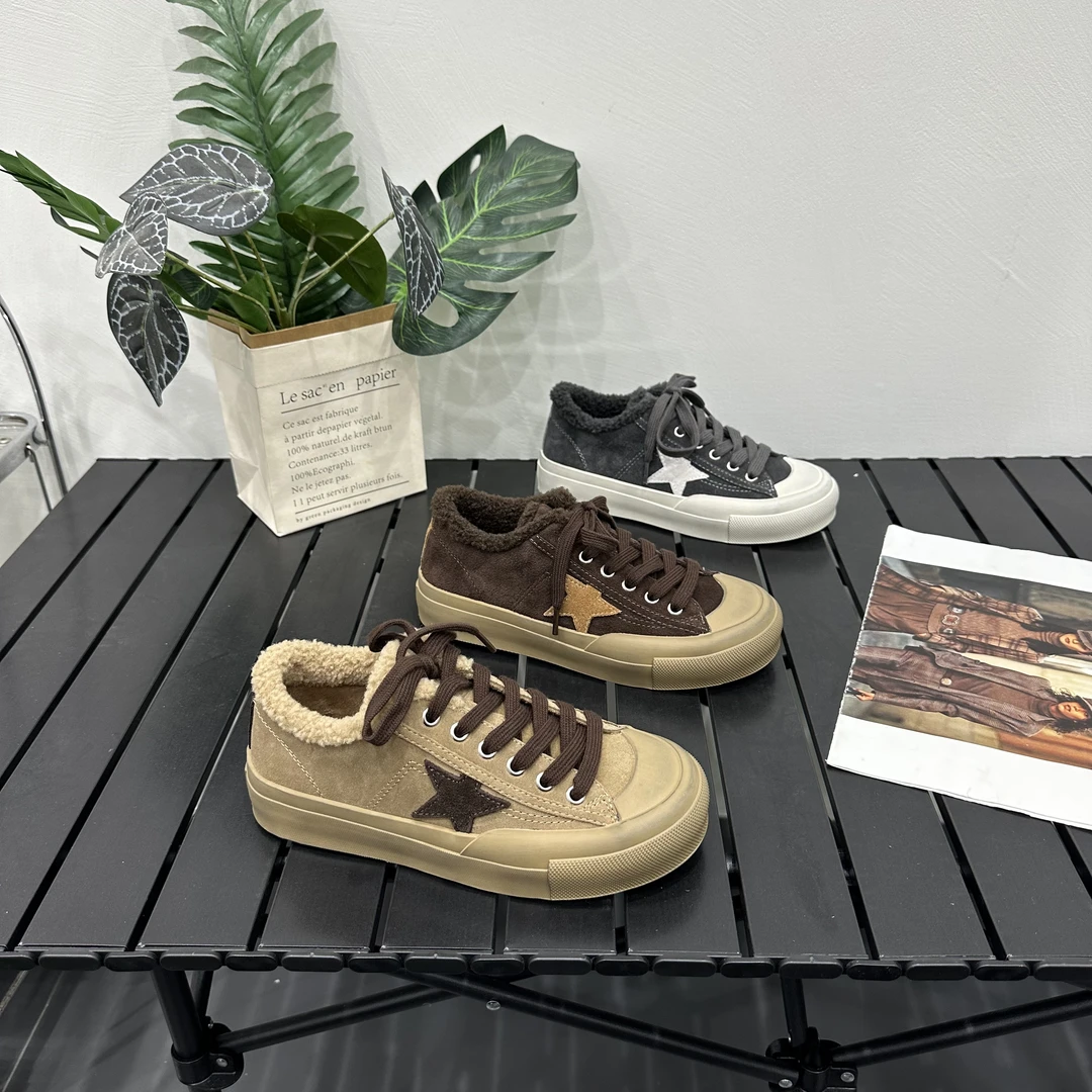 2025冬季新品欧货头层牛皮星空鞋羊羔毛擦色脏脏底防滑时尚德训鞋