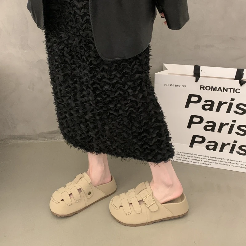 防滑大头丑萌凉拖夏外穿2025一脚蹬洞洞鞋厚底勃肯鞋包头半拖鞋女