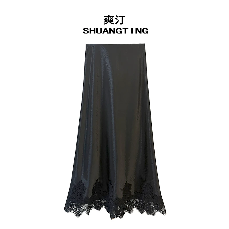 Jokara/丘可儿【雨悠】国风高级气质蕾丝拼接半身裙网纱镂空高腰春