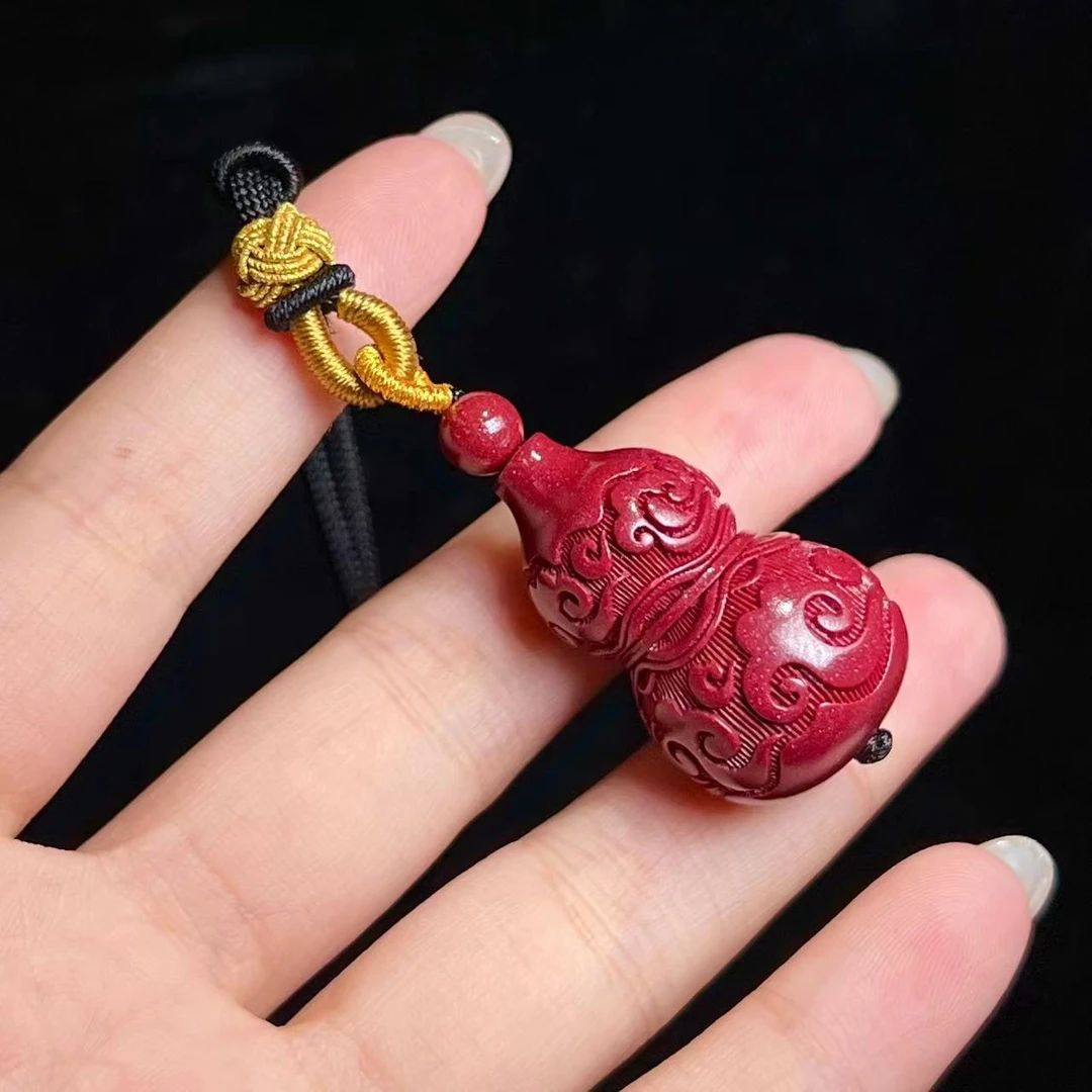 含辰砂工艺品朱砂葫芦吊坠- BHD028（32*20mm）带绳子