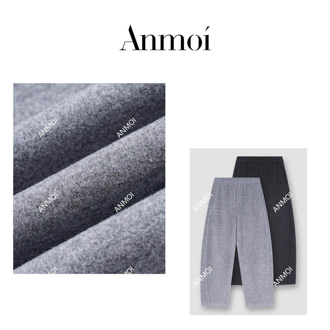 ANMOI'室雅兰香'加绒小弯刀香蕉糯米裤子冬季通勤裤女裤保暖卫裤