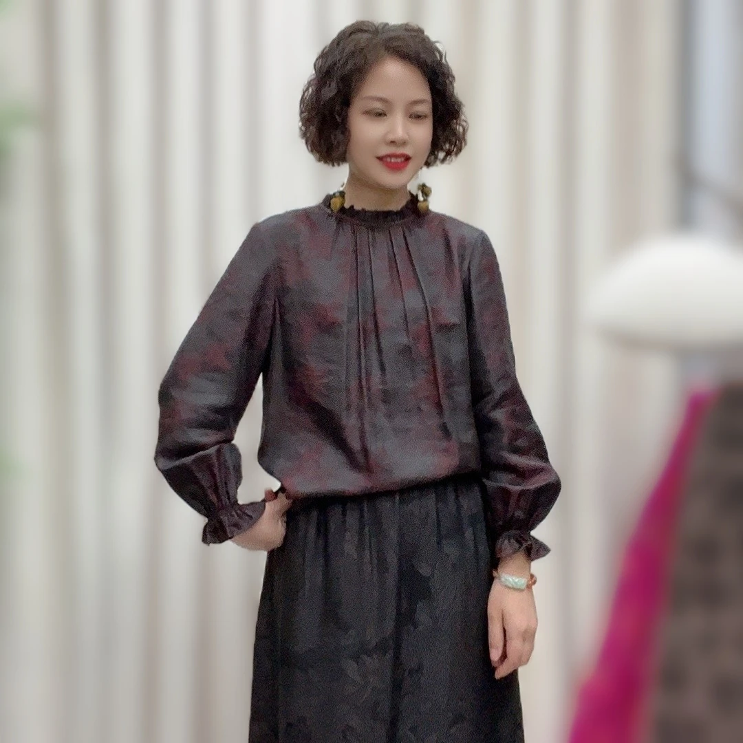 【恋蚕精选】100桑蚕丝香云纱时尚气质立领上衣