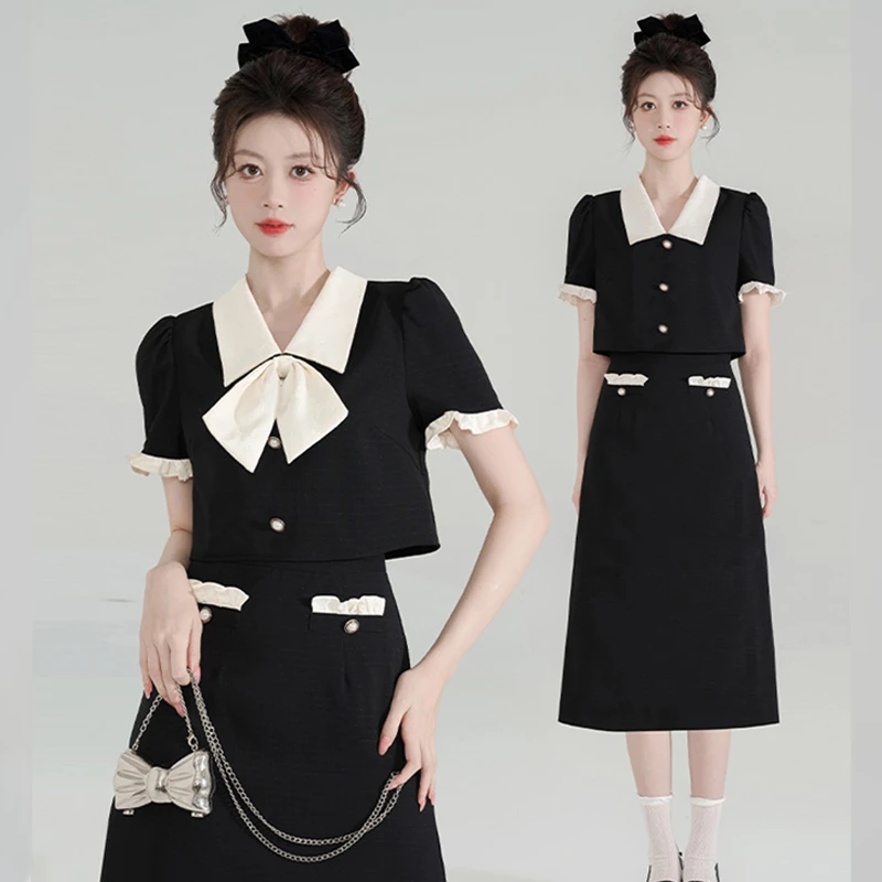 黑色赫本风法式连衣裙夏季2025新款高级感收腰富家千金风D1083