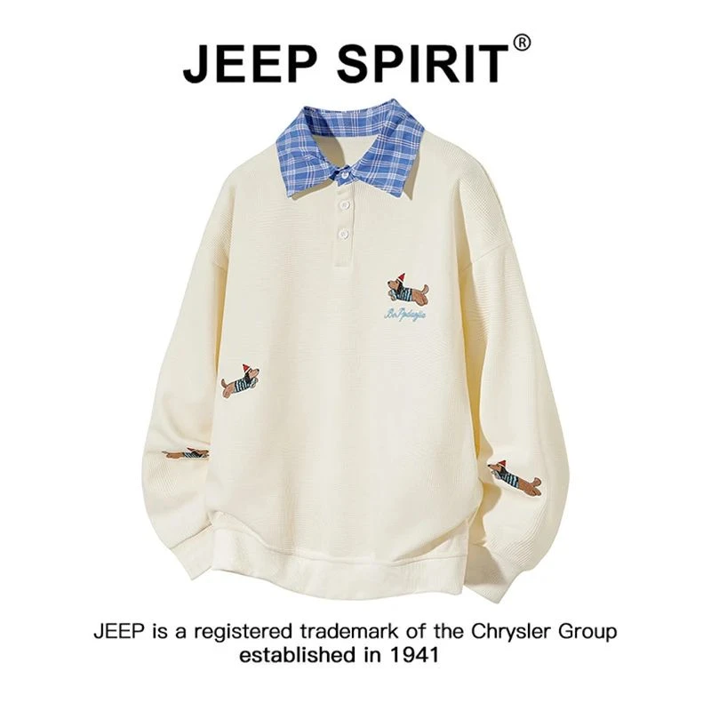 吉普JEEP SPIRIT休闲腊肠狗假两件衬衫领卫衣男士春秋季新款