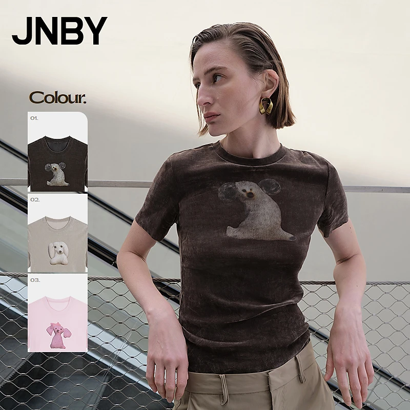 JNBY/江南布衣春秋植绒狗狗印花T恤女U型领短袖休闲通勤5P1110020