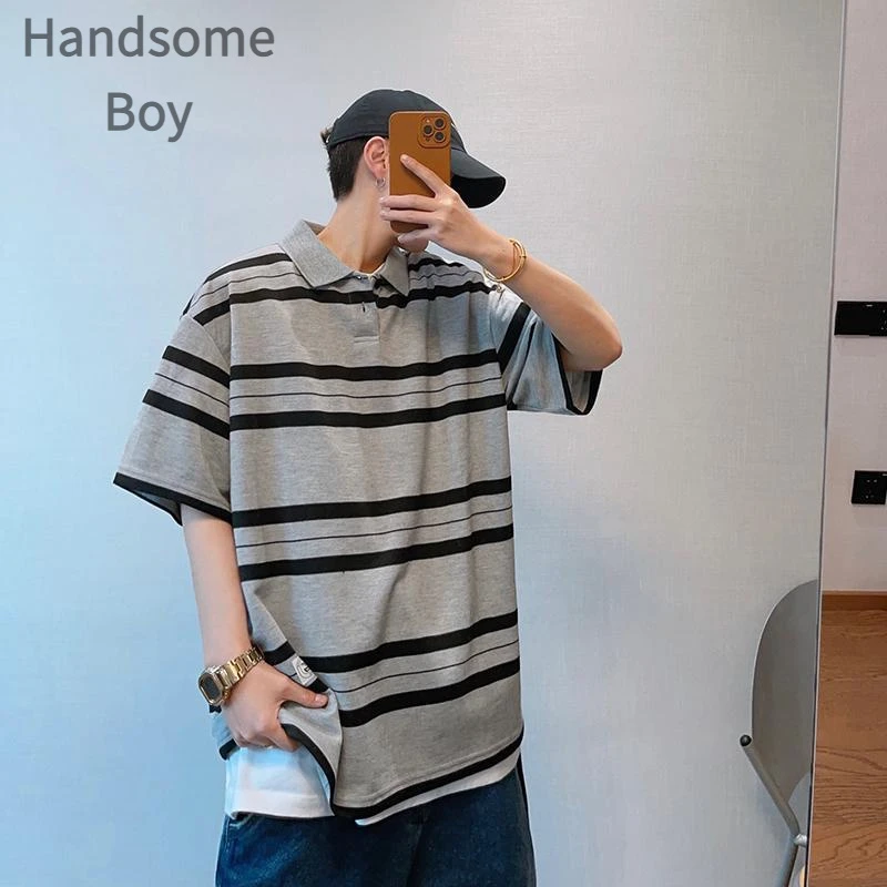 polo秋季宽松潮流港风复古韩版ins日系翻领半袖百搭新款爆款300斤