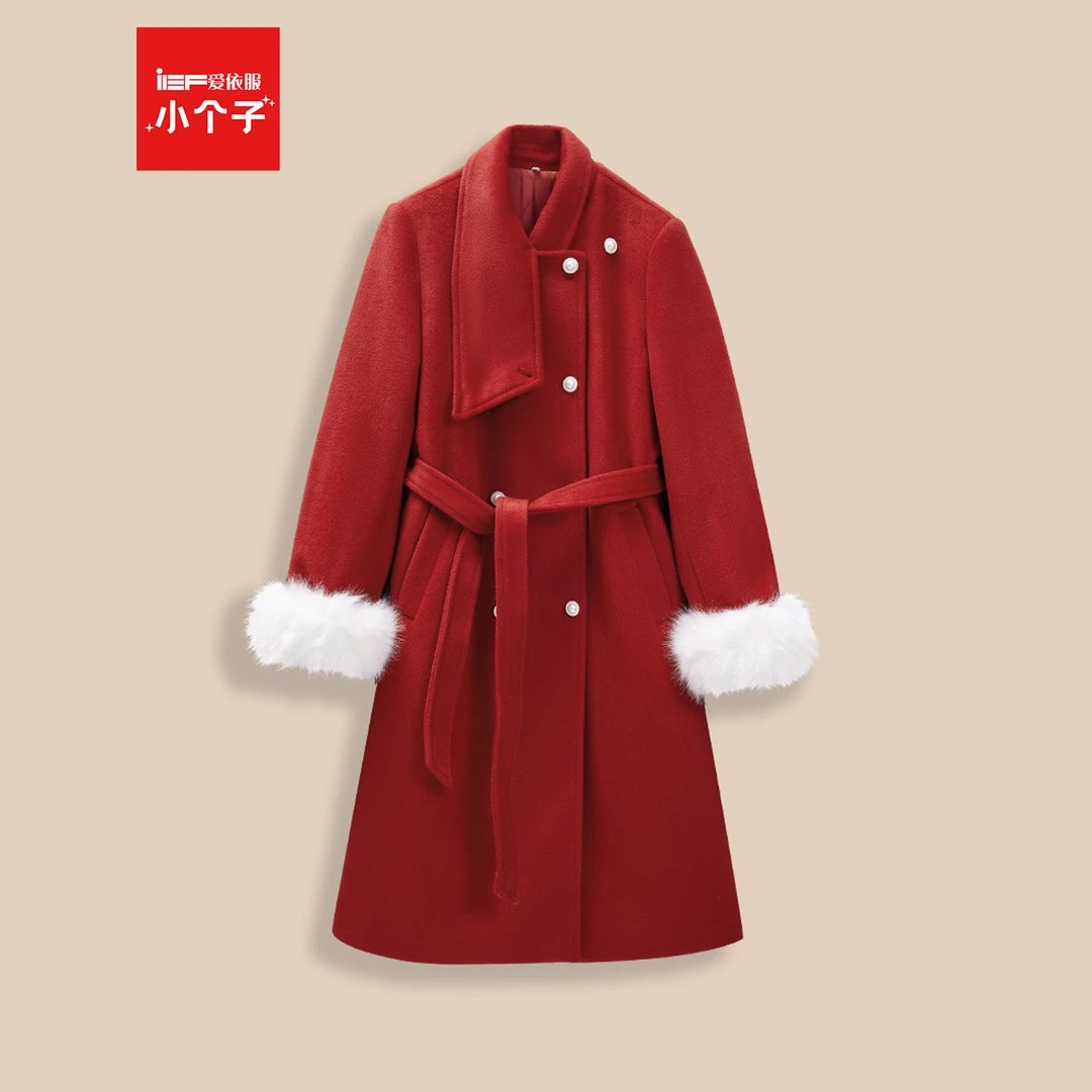 【小个子】IEF/爱依服2025秋冬新款韩版优雅夹棉保暖呢绒长外套