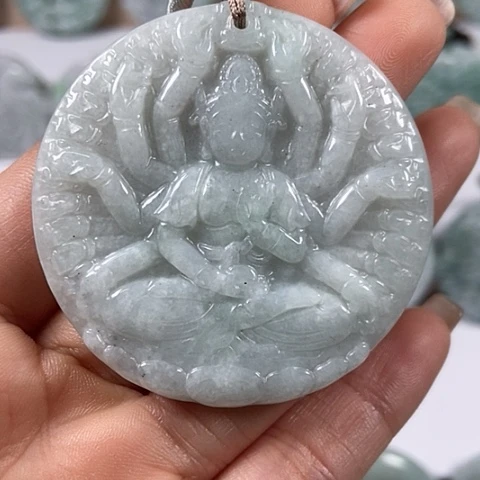 翡翠颈饰未镶嵌千手观音洒乌鸡料福利