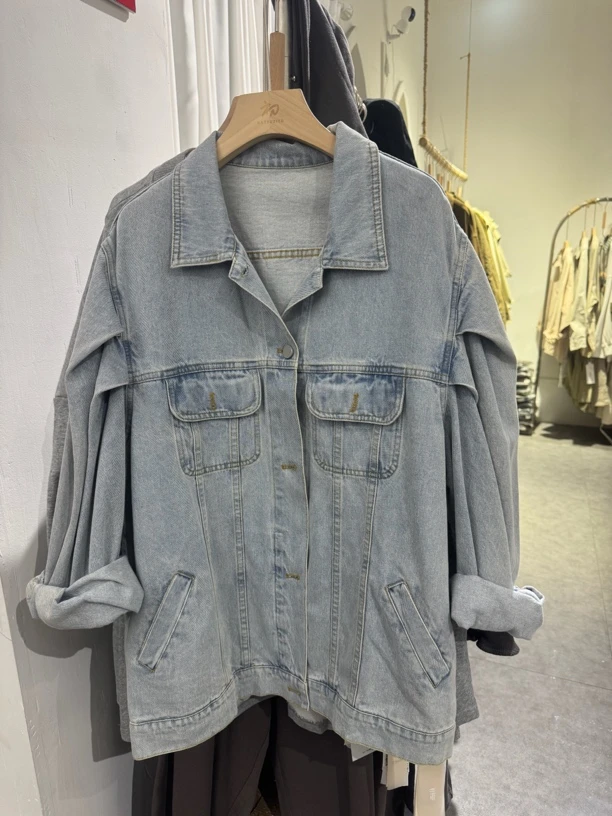 单排扣女短外套烟熏复古牛仔外套春秋休闲牛仔衣复古水洗百搭