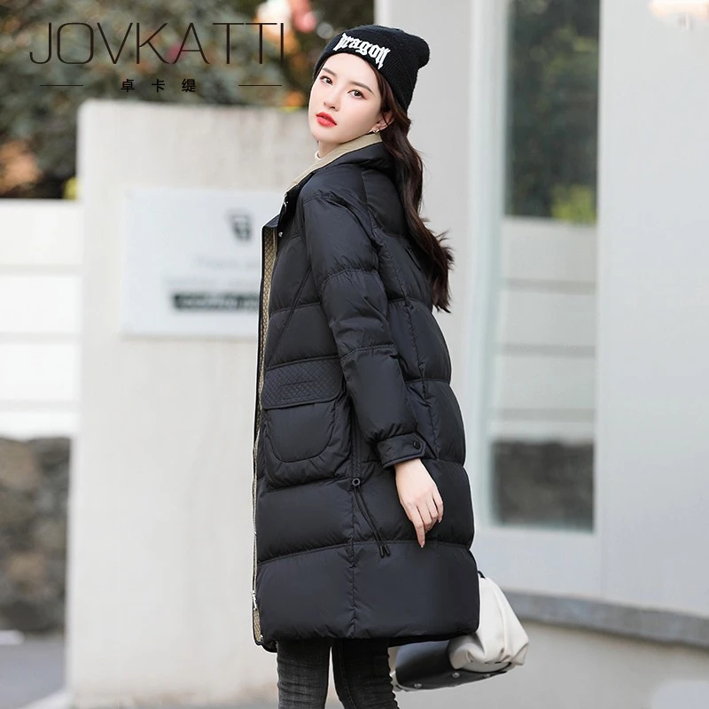 黑色羽绒服女冬季2025新款时尚韩版大口袋宽松加厚保暖好看外套
