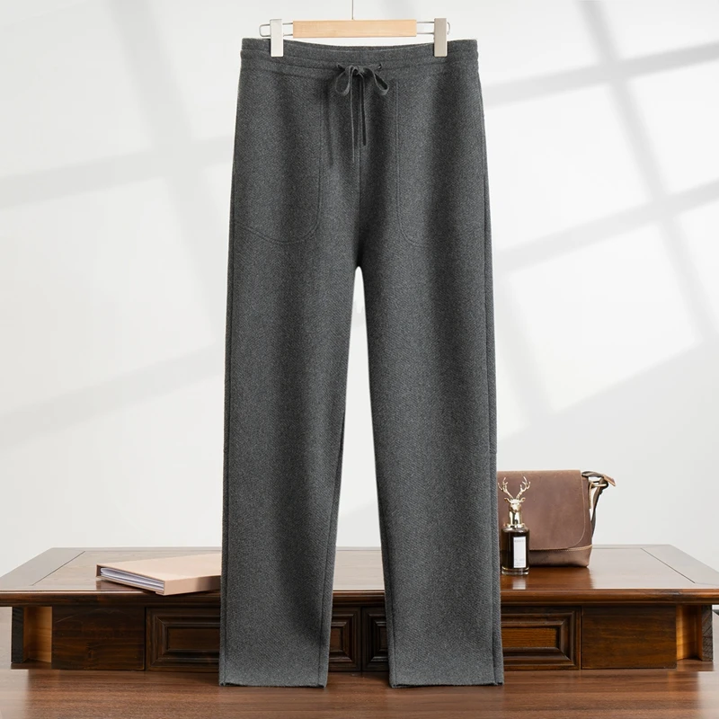 【秋冬上新】100%山羊绒男士850克人字纹加厚保暖时尚潮流百搭裤子