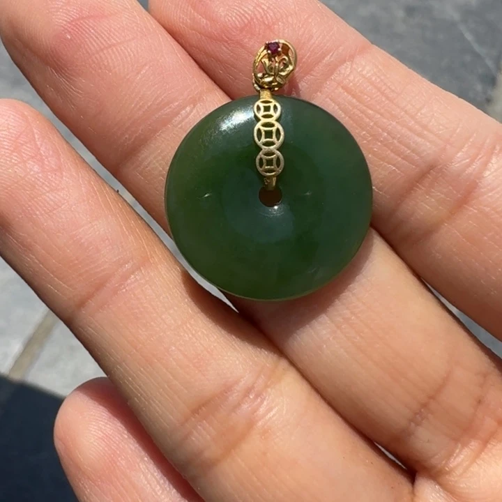 和田玉18K金镶嵌颈饰碧玉平安扣TZ多样性拍一发一