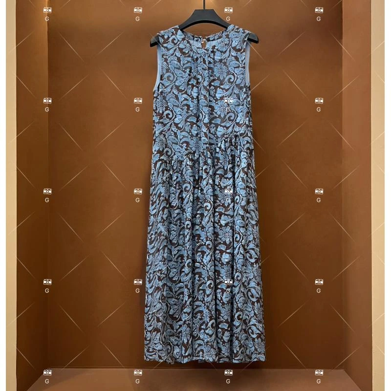 【L姐】夏季新款复古时尚百搭印花无袖连衣裙 H-373