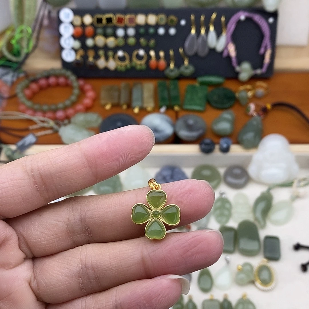 和田玉银S925镶嵌吊坠(不含链)