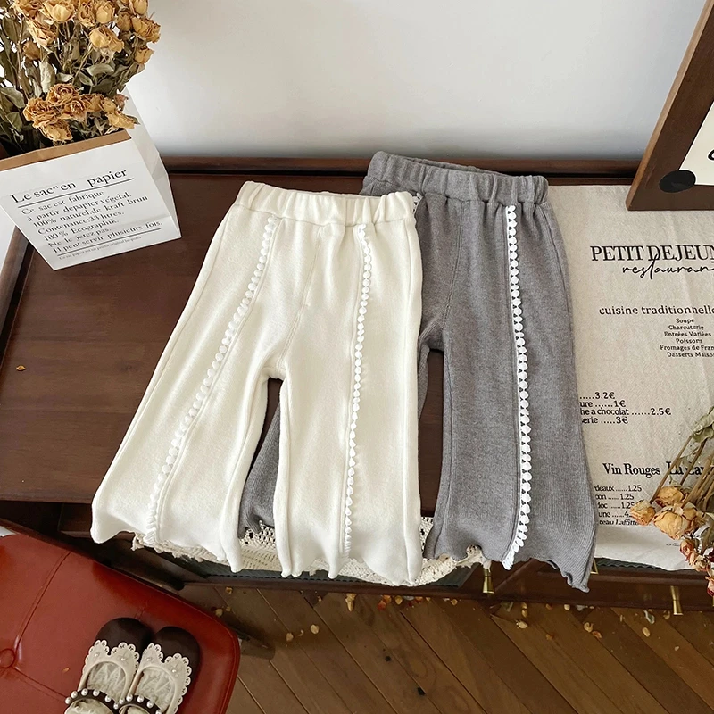 【现货】QK246996春秋新款儿童休闲裤女童打底裤喇叭裤百搭