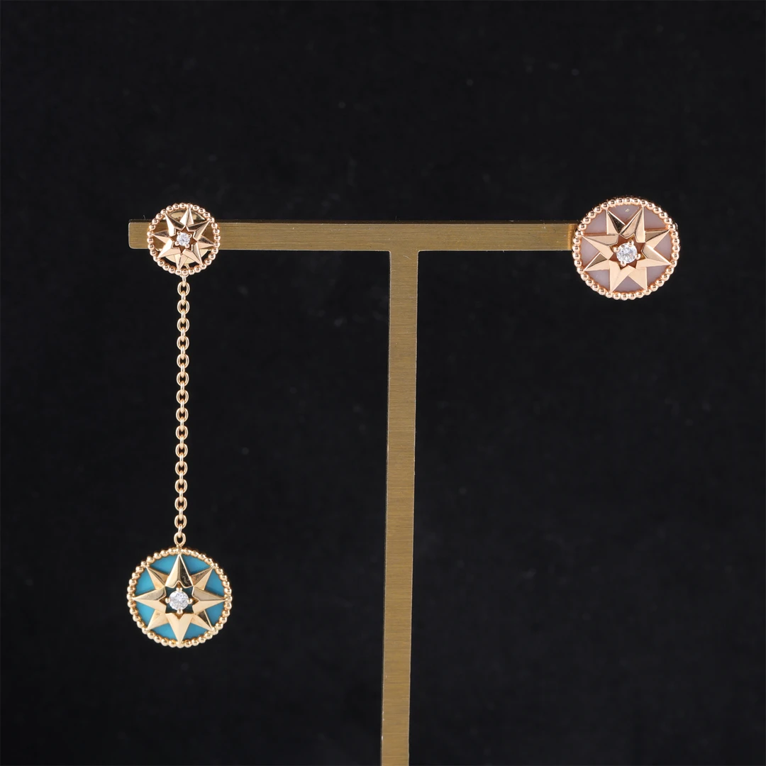 99新 DIOR/迪奥 花花活动 罗盘不对称耳钉 18K黄金拼钻石