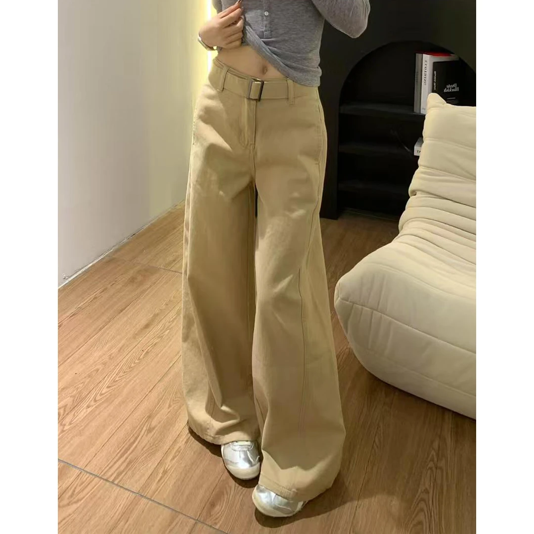 【现货24h+运费险】初秋美式复古卡其色弯刀休闲宽松薄款牛仔裤显瘦