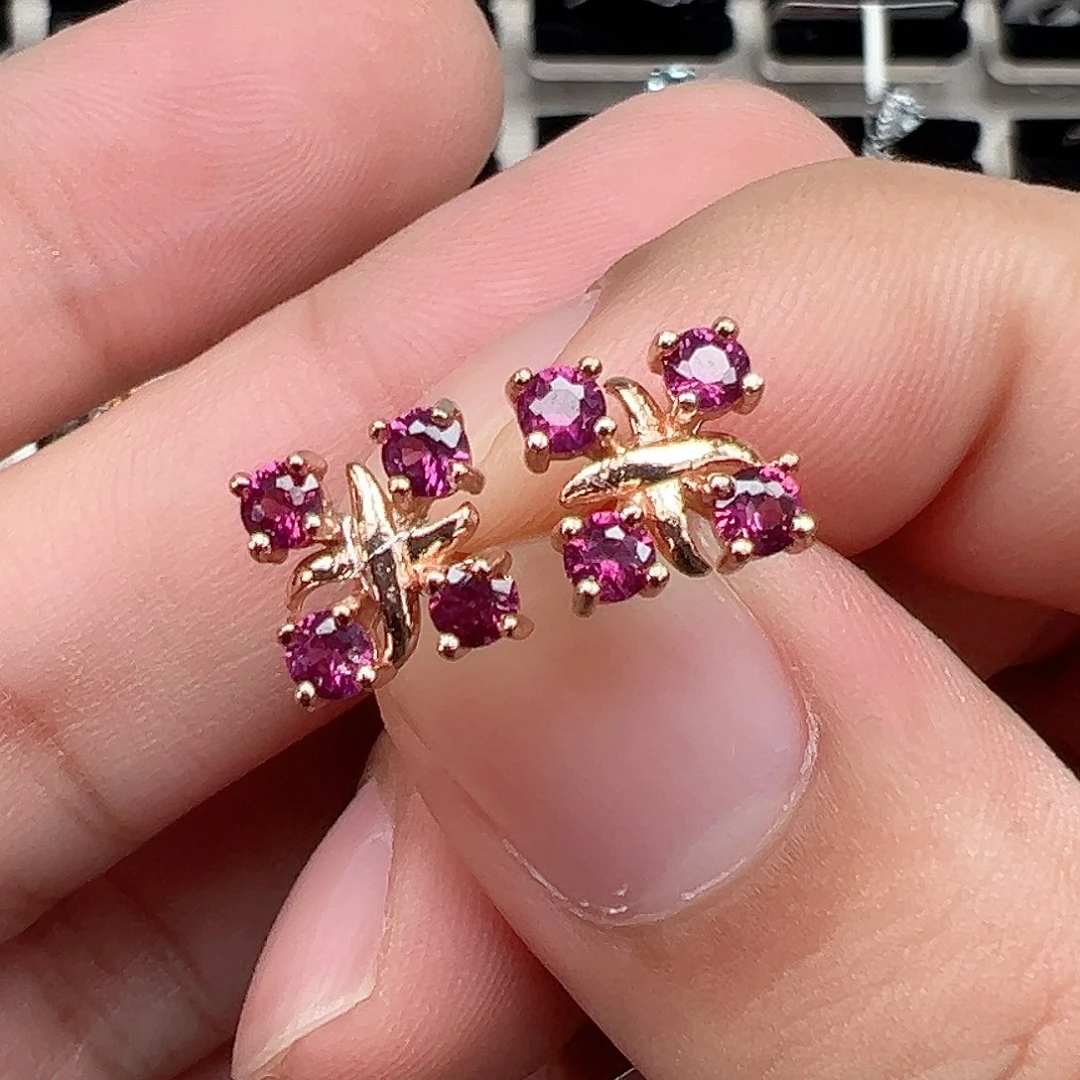 石榴石（芬达石）耳饰银S925镶嵌阿吉