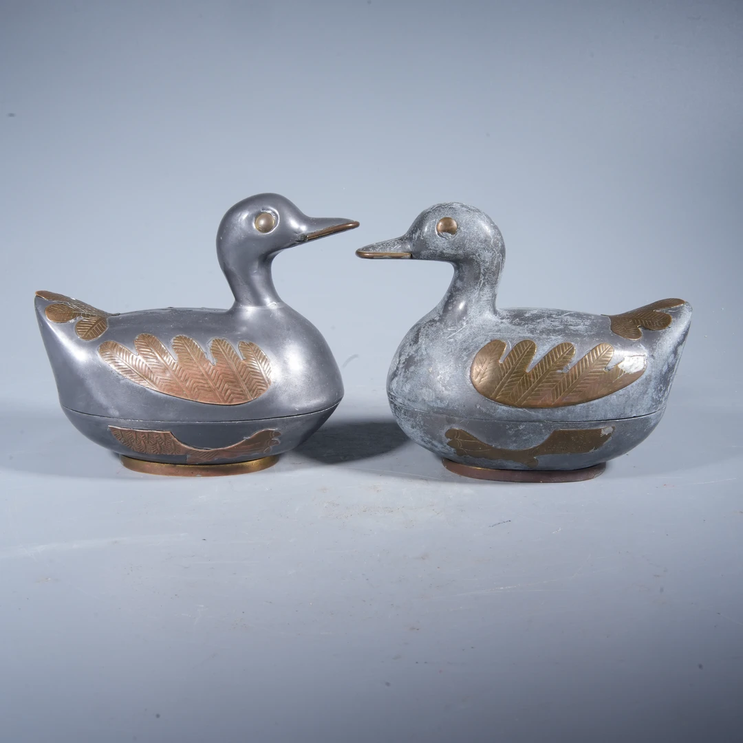 Tgz19 清代 锡鸭一对