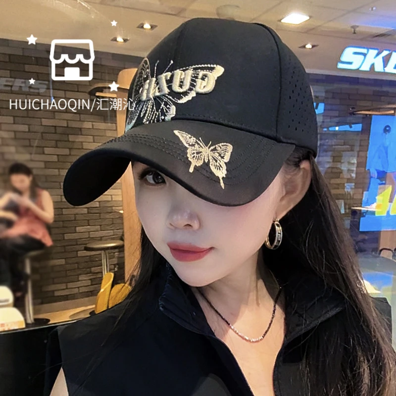 K40加大版大帽檐刺绣蝴蝶棒球帽潮流男女通用透气遮阳防晒棒球帽