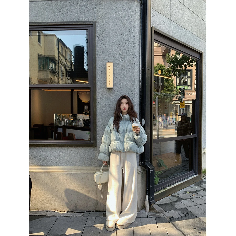 Z109#秋冬新款休闲多巴胺棉服女显瘦高腰阔腿裤女两件套
