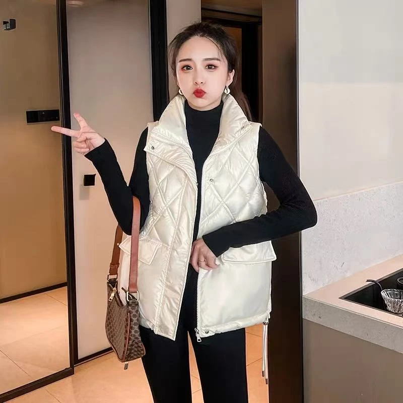 撤柜轻奢菱形格立领马甲春秋女保暖外穿马夹时尚百搭Y8815