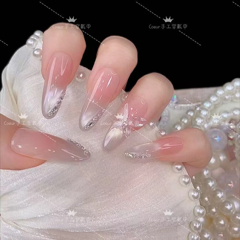 【冰晶蝴蝶】纯手工穿戴甲气质显白轻奢美甲成品可拆卸假指甲十片装