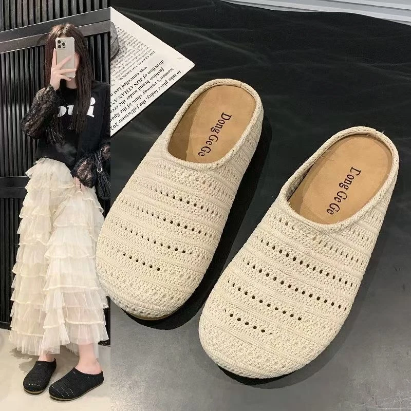 包头半拖鞋女小众网红编织镂空透气夏外穿罗马风百搭时尚新款凉鞋