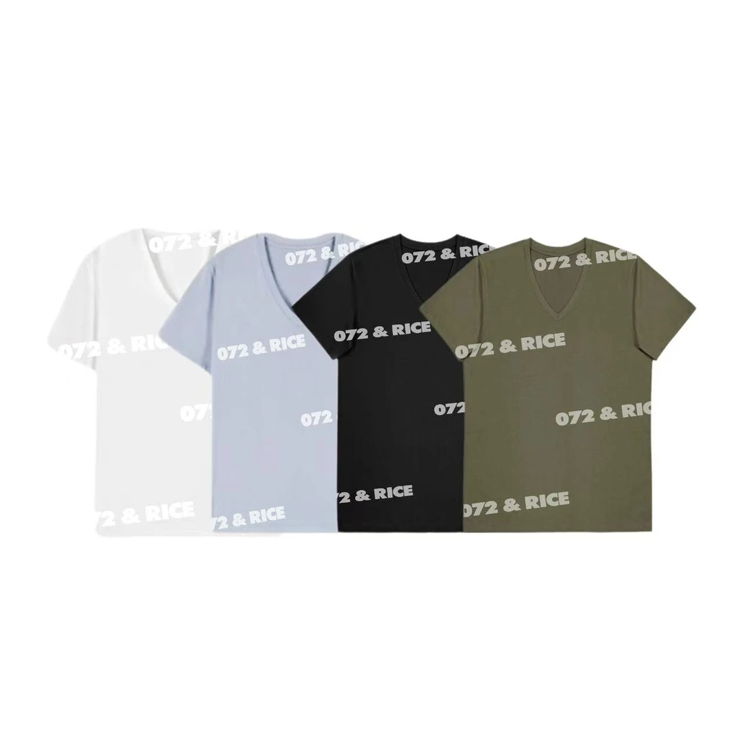 072 & RICE【空气V领】莱赛尔+棉 夏季休闲V领短袖T恤 QD002