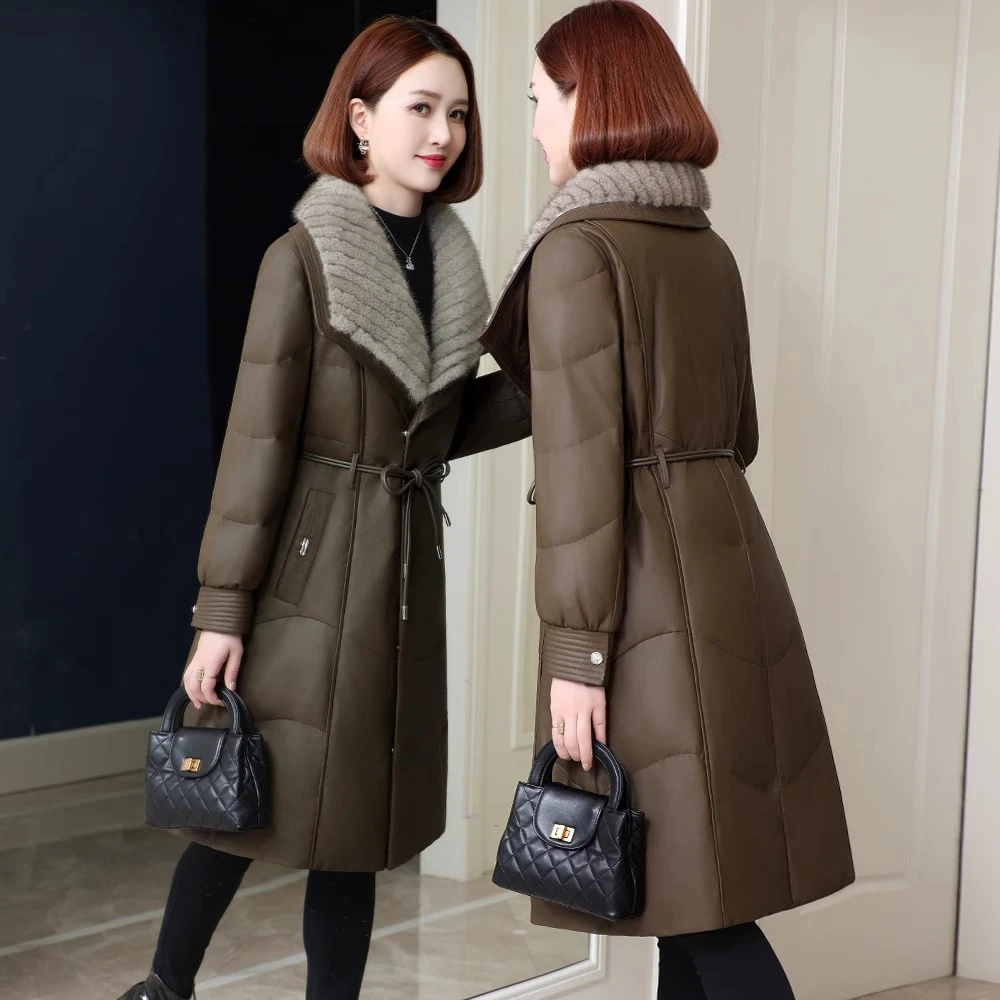 2025冬新款海宁真皮羽绒服水貂毛领中长款头层绵羊皮保暖皮草外套