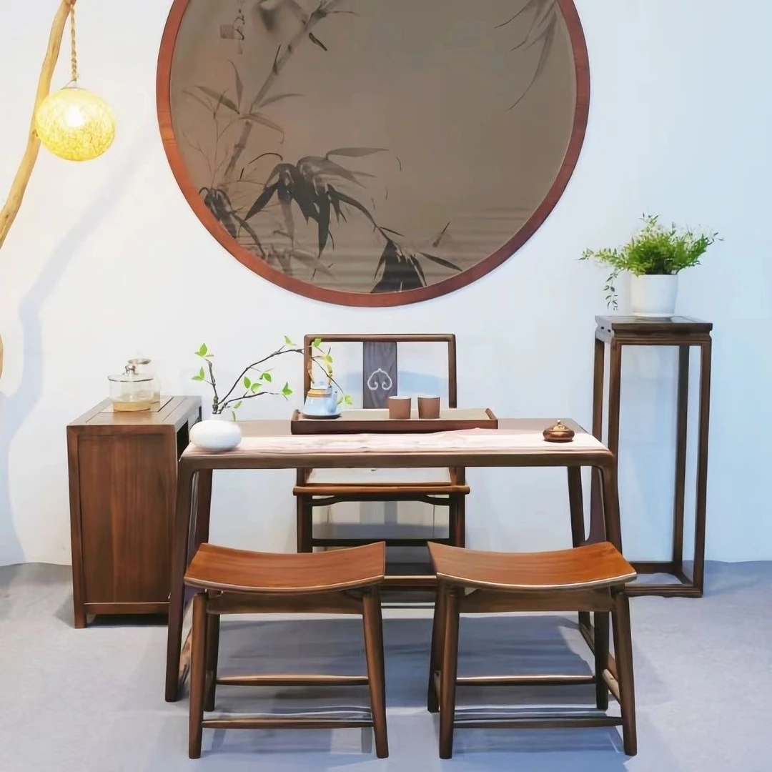 北方老榆木实木浅胡桃色阳台桌1.2米