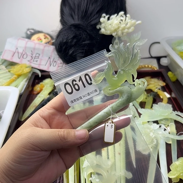 合金蛇纹石玉发饰小*