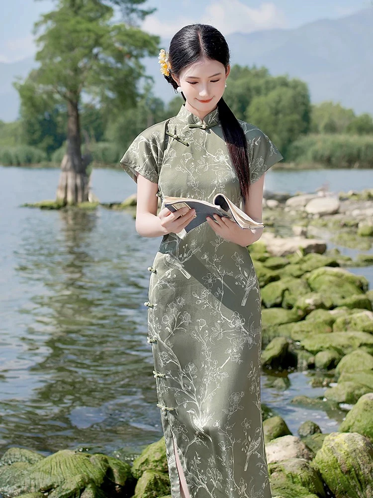 311 年轻款绿色全开襟长款|玉临秋|旗袍