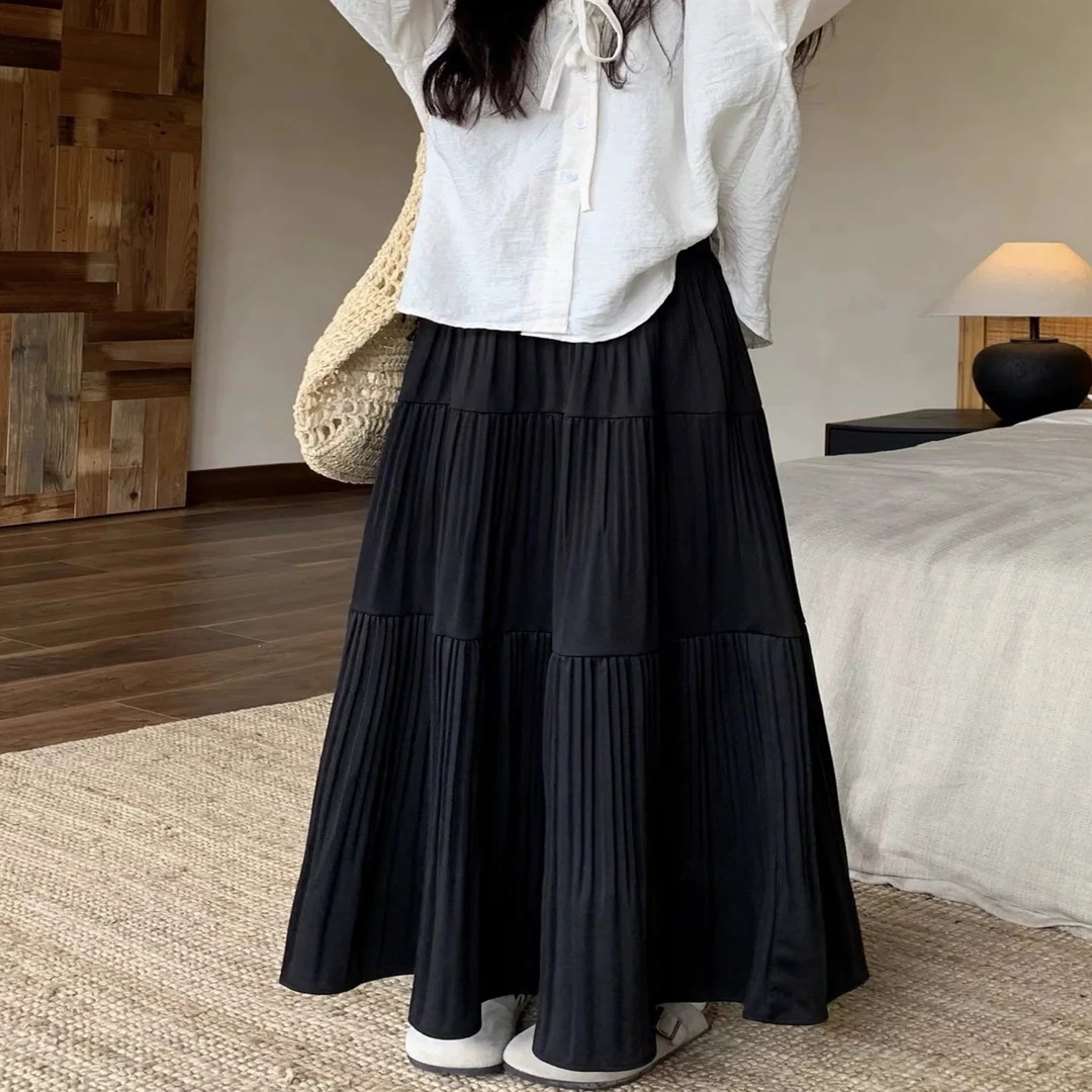 【海南简爱】韩系高腰A字百褶中长款半身裙 25639