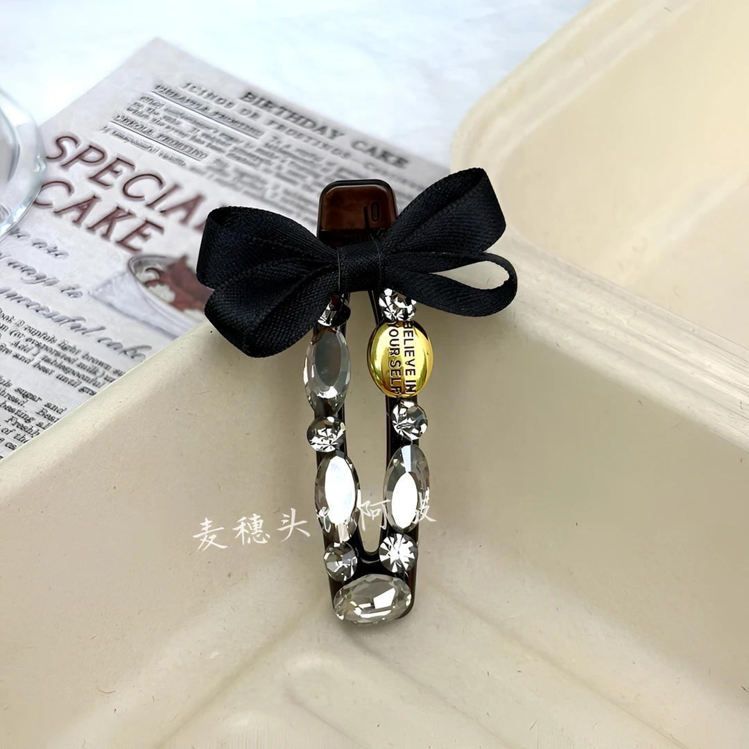 【阿敲】A1088~缎带蝴蝶结鸭嘴夹水钻发夹头饰发卡刘海夹-麦穗头饰