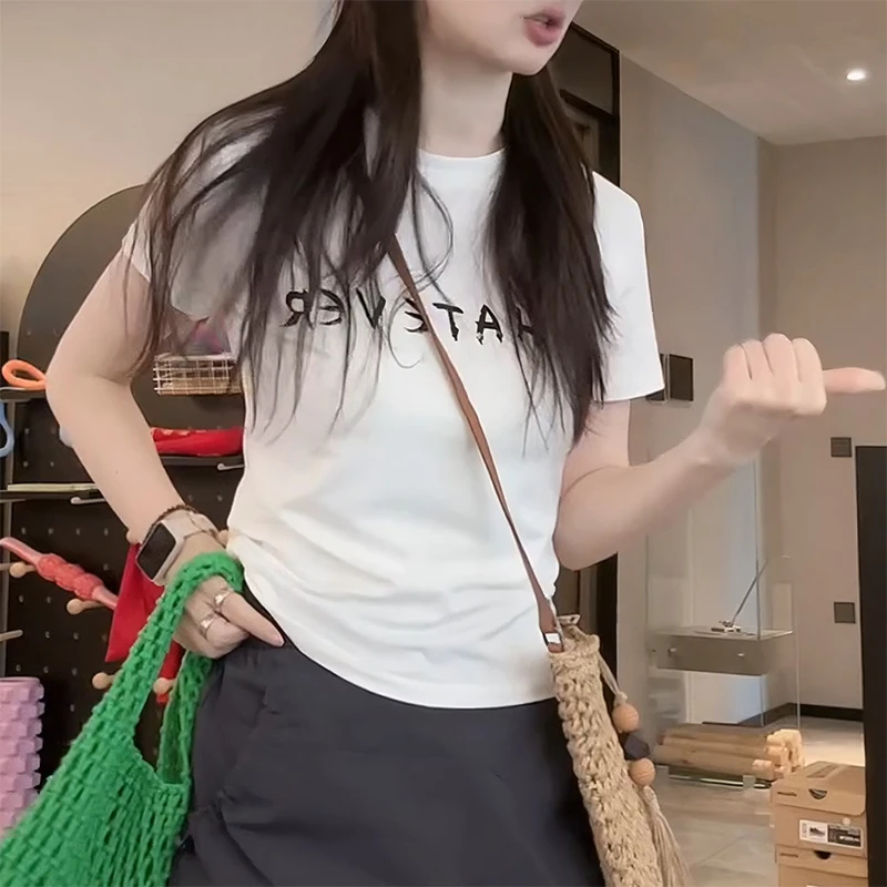 圆领运动T恤2025夏季新款透气显瘦洋气美式休闲百搭短袖女