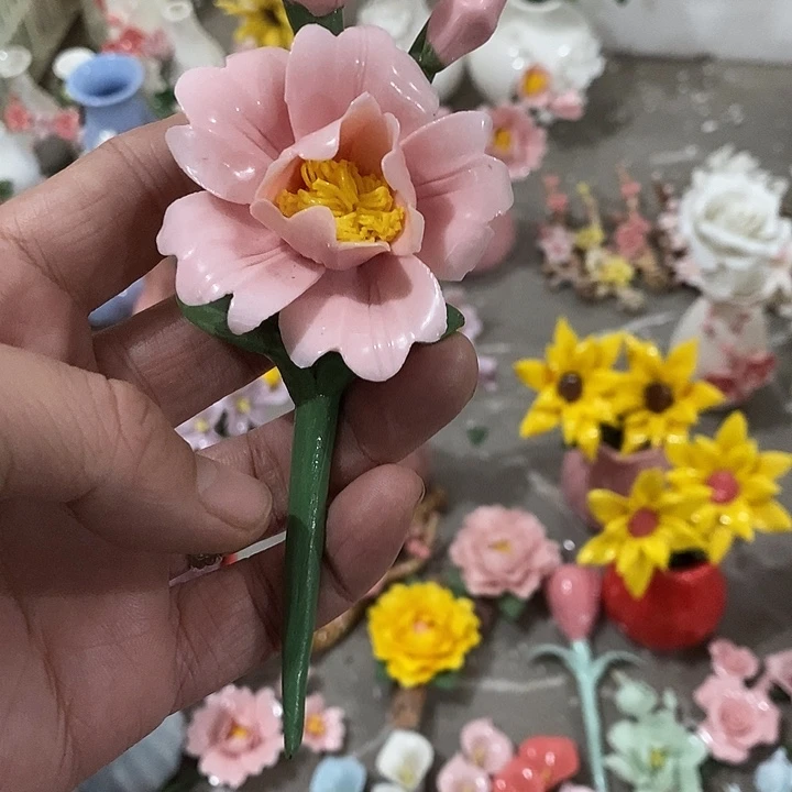 瓷片纯手工陶瓷花摆件瑕